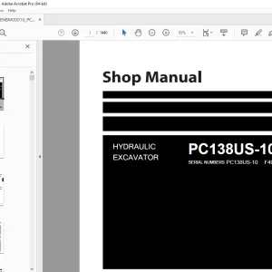 Komatsu PC138US-10 Hydraulic Excavator Shop Manual WENBM00010 PDF