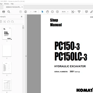 Komatsu PC150-3 PC150LC-3 Excavator Shop Manual SEBM021K0304 PDF
