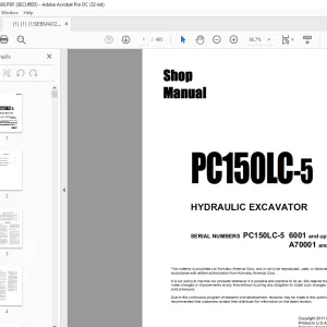 Komatsu PC150LC-5 HYDRAULIC EXCAVATOR SHOP MANUAL SEBMA021KD500  - PDF DOWNLOAD