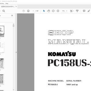 Komatsu PC158US-2 Hydraulic Excavator Shop Manual SEBM026504 PDF