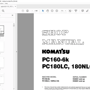 Komatsu PC160-6K PC180LC & PC180NLC-6K Hydraulic Excavator Shop Manual PDF