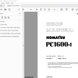 Komatsu PC1600-1 Hydraulic Excavator Shop Manual PDF