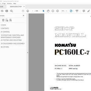Komatsu PC160LC-7 Excavator Shop Manual SEBM028603 - PDF DOWNLOAD 