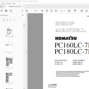 Komatsu PC160LC-7K PC180LC-7K Excavator Shop Manual UEBM002200 PDF