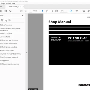 Komatsu PC170LC-10 Hydraulic Excavator Shop Manual UENBM00420 PDF