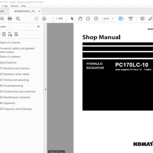 Komatsu PC170LC-10 Hydraulic Excavator Shop Manual WENBM00041 PDF