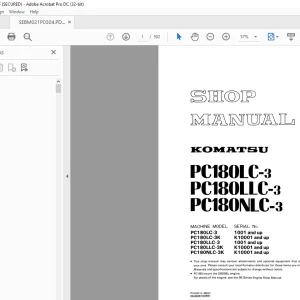 Komatsu PC180LC-3 PC180LLC-3 PC180NLC-3 Hydraulic Excavator Shop Manual  PDF