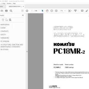 Komatsu PC18MR-2 Excavator Shop Manual SEBM038400 PDF