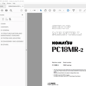 Komatsu PC18MR-2 Excavator Shop Manual SEBM038404 PDF