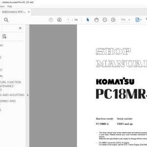 Komatsu PC18MR-2 Hydraulic Excavator Shop Manual SEBM038402 PDF