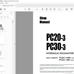 Komatsu PC20-3 PC30-3 HYDRAULIC EXCAVATOR Shop Manual SEBM0225C01 PDF