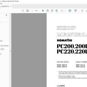 Komatsu PC200, 200LC-6 PC220, 220LC-6 Shop Manual SEBM003405  - PDF DOWNLOAD