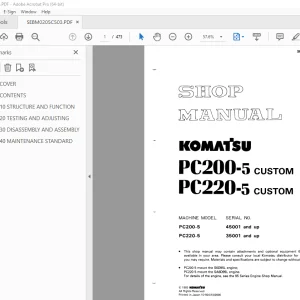 Komatsu PC200-5 Custom PC220-5 Custom Excavator Shop Manual PDF