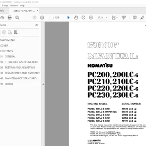 Komatsu PC200-6 PC200LC-6 PC210-6 PC210LC-6 PC220-6 PC220LC-6 PC230-6 PC230LC-6 Shop Manual PDF