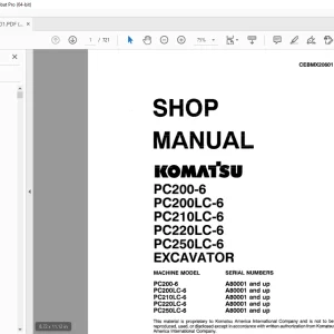 Komatsu PC200-6 PC200LC-6 PC210LC-6 PC220LC-6PC250LC-6 EXCAVATOR Parts Manual PDF