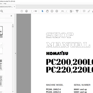 Komatsu PC200-6,PC200LC-6,PC220-6,PC220LC-6 Shop Manual SEBM003405 PDF