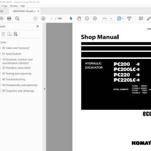 Komatsu PC200-8 PC200LC-8 PC220-8 PC220LC-8 Excavator Shop Manual SEN00084-26 PDF