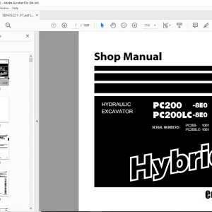 Komatsu PC200-8E0 PC200LC-8E0 Hydraulic Excavator Shop Manual SEN05221-07 PDF