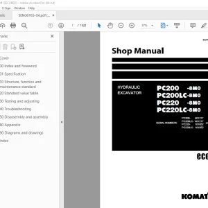 Komatsu PC200-8M0 PC200LC-8M0 PC220-8M0 PC220LC-8M0 Excavator Shop Manual SEN06765-04 PDF