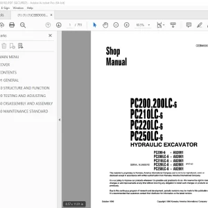 Komatsu PC200,200LC-6 PC210LC-6 PC220LC-6 PC250LC-6 EXCAVATOR Shop Manual PDF