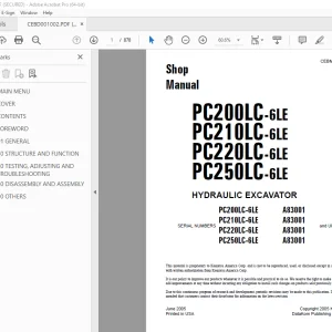 Komatsu PC200LC-6LE PC210LC-6LE PC220LC-6LE PC250LC-6LE Excavator Shop Manual CEBM001002 PDF