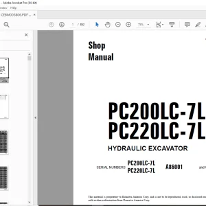 Komatsu PC200LC-7L PC220LC-7L HYDRAULIC EXCAVATOR Shop Manual CEBM005806 PDF