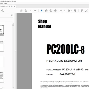 Komatsu PC200LC-8 HYDRAULIC EXCAVATOR Shop Manual CEBM025500 PDF