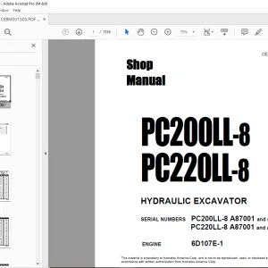 Komatsu PC200LL-8 PC220LL-8 HYDRAULIC EXCAVATOR Shop Manual CEBM001505 PDF