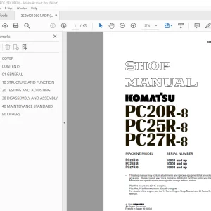 Komatsu PC20R-8 PC25R-8 PC27R-8 Excavator Shop Manual SEBM010801 PDF