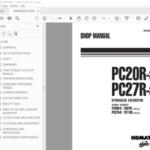 Komatsu PC20R-8 PC27R-8 Hydraulic Excavator Shop Manual WEBM000201 PDF