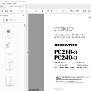 Komatsu PC210-3 PC240-3 Excavator Shop Manual SEBMK2050302 PDF
