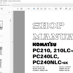 Komatsu PC210-6K, 210LC-6K PC240LC-6K,PC240NLC-6K Excavator Shop Manual PDF