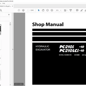 Komatsu PC210i-10,PC210LCi-10 Hydraulic Excavator Shop Manual SEN06515-09 PDF