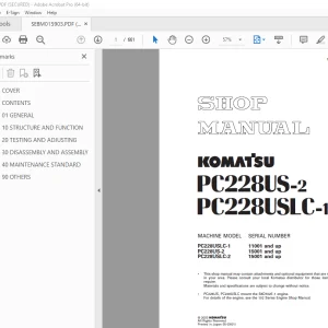 Komatsu PC228US-2, PC228USLC-1, PC228USLC-2 Excavator Shop Manual PDF  