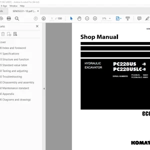 Komatsu PC228US-8 PC228USLC-8 Hydraulic Excavator Shop Manual SEN05331-10 PDF