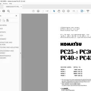 Komatsu PC25-1 PC30-1 PC40-1 PC45-1 Shop Manual SEBM020S07070 - PDF DOWNLOAD