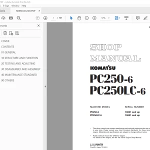 Komatsu PC250-6 PC250LC-6 Excavator Shop Manual SEBM023200 PDF
