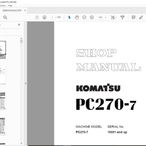 Komatsu PC270-7 Hydraulic Excavator Shop Manual SEBM030405 PDF