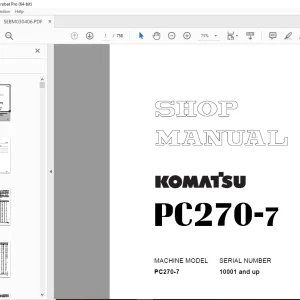 Komatsu PC270-7 Hydraulic Excavator Shop Manual SEBM030406 PDF