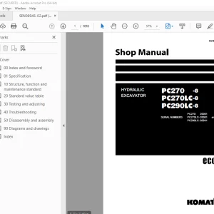 Komatsu PC270-8 PC270LC-8 PC290LC-8 Excavator Shop Manual SEN06945-02 PDF