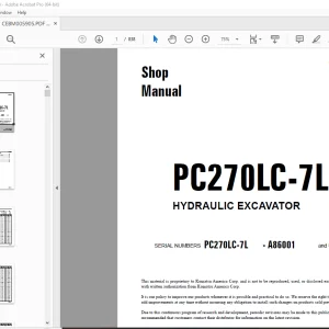 Komatsu PC270LC-7L HYDRAULIC EXCAVATOR Shop Manual CEBM005905 PDF