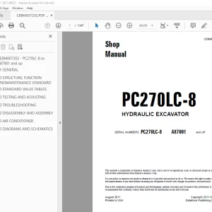 Komatsu PC270LC-8 Hydraulic Excavator Shop Manual CEBM007202 PDF