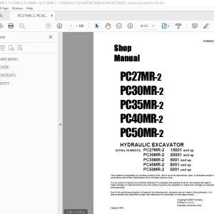 Komatsu PC27MR-2 PC30MR-2 PC35MR-2 PC40MR-2 PC50MR-2 Excavator Shop Manual  PDF