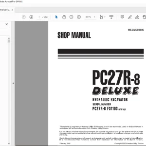 Komatsu PC27R-8 Deluxe Hydraulic Excavator Shop Manual WEBM003800 - PDF