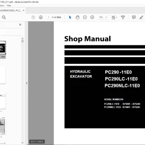 Komatsu PC290-11E0,PC290LC-11E0,PC290NLC-11E0  Excavator Shop Manual PDF