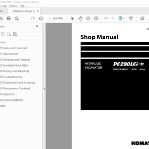 Komatsu PC290LCi-11 Hydraulic Excavator Shop Manual SEN06726-09 PDF