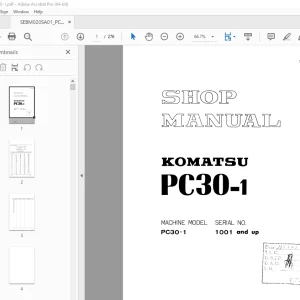 Komatsu PC30-1 Hydraulic Excavator Shop Manual SEBM020SA01 PDF