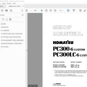 Komatsu PC300-6 PC300LC-6 Custom Excavator Shop Manual PDF