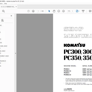 Komatsu PC300-6 PC300LC-6 PC350-6 PC350LC-6 Shop Manual  SEBD014307 -  PDF DOWNLOAD