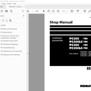 Komatsu PC300-7E0 PC300LC-7E0 PC350-7E0 PC350LC-7E0 Excavator Shop Manual SEN03537-05